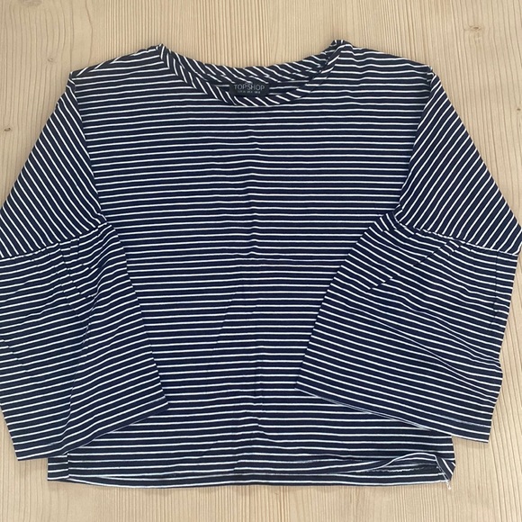 Topshop Tops - Topshop 3/4 lengths sleeve navy striped shirt